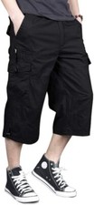 Men's 3/4 Length Cotton Cargo Shorts Elastic Waist Multi Pockets Outdoor Casual
