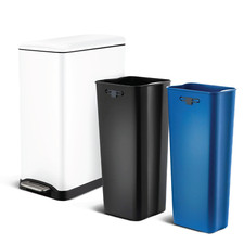 13 Gallon Kitchen Trash Can with Dual Compartments, Stainless Steel, White