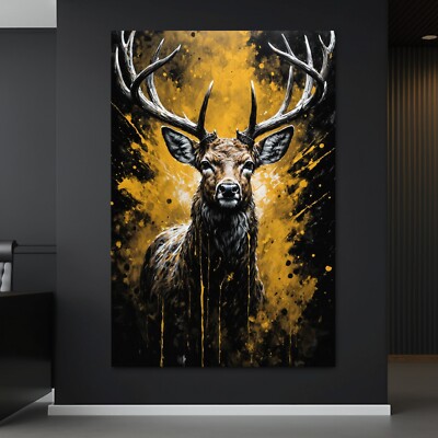   HIRSCH MIT HÖRERN TIER , WANDBILD KUNSTDRUCK LEINWAND, ACRYLGLAS, POSTER DEKO