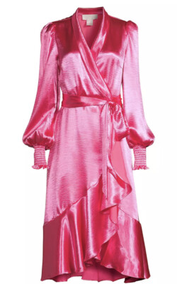 hot pink satin midi dress Wtxue Long Sleeve Dress, Women's Solid Color High Neck Satin Long Sleeved Elegant Slim Fit Dress, Hot Pink Dress, Hot Pink XL
