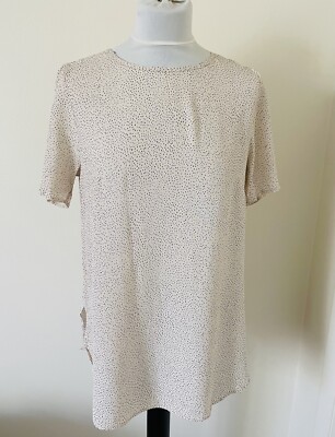 H&M New Women Top Blouse 8 Cream Polka Dot Short Sleeves Business Casual Career