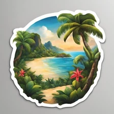 Tropical Beach Sticker 3x2.7"