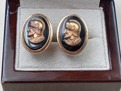 Correct Quality Brand Cufflinks w. Roman Centurion Cameo Profile on Black Oval