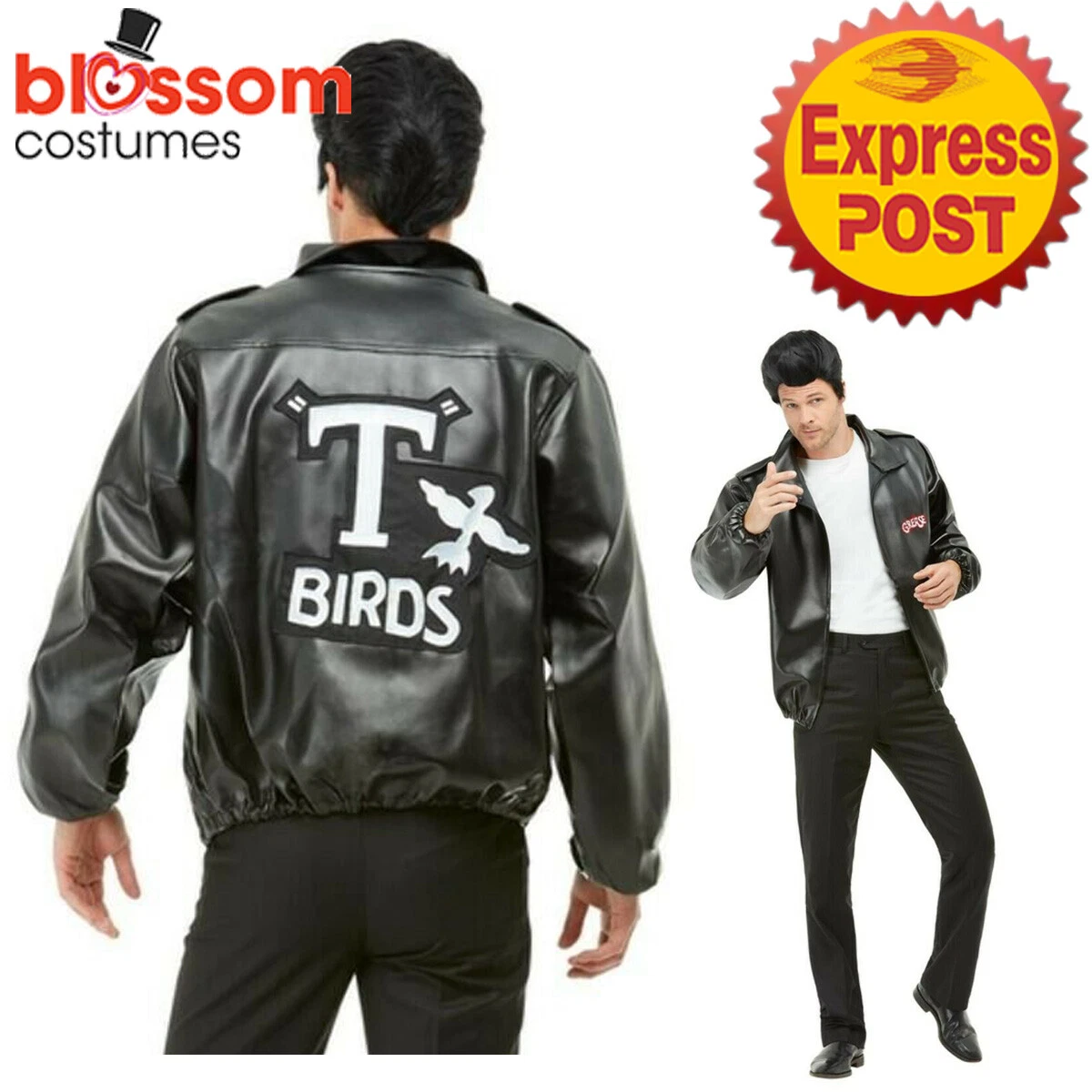 Boys T-Birds Costume Gang Rock Child 50s Black Grease Danny T Bird Tbird Jacket - Foto 3