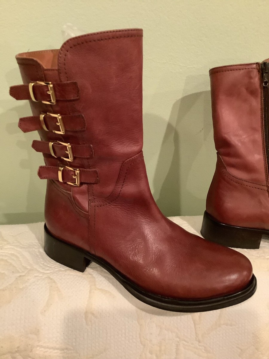 NAPOLEONI ITALY Brown Leather Mid-Calf Moto Boots 38 (7) | eBay