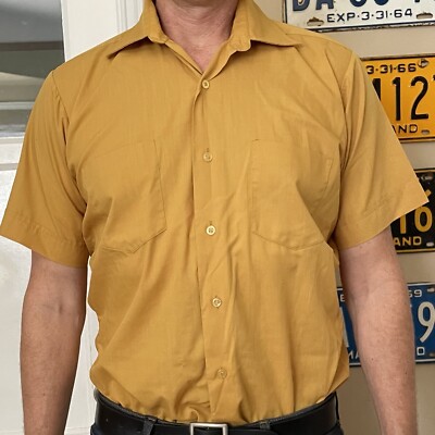 VTG Kmart Medium Button Down Shirt 1960s Mustard Yellow Loop Collar