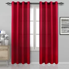 DWCNRedCurtain FauxLinen CountryModern Style Draperies 8 Grommets Window Curtain