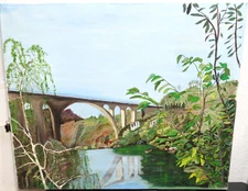 WANDA MCEVOY "PORTUGESE BRIDGE" ORIGINAL OIL ON CANVAS LANDSCAPE PAINTING