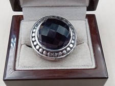 Ornate Sterling Silver Large Style Ring Faceted Black Onyx Size 7 - 13 grams