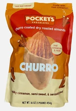 Pocket’s Chocolates Churro-Coated Almonds, 16oz Resealable Bag –  Real Cinnamon