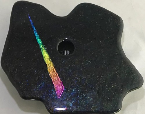 LAUGHING GLASS STUDIO ART 12x10 Dichroic Glass Freeform Vase W/ Ikebana Frog Pin - Picture 2 of 11