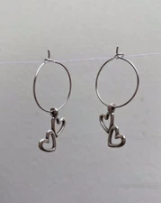 Handmade Silver colour Double Heart 30mm silver plated Hoop Earrings 