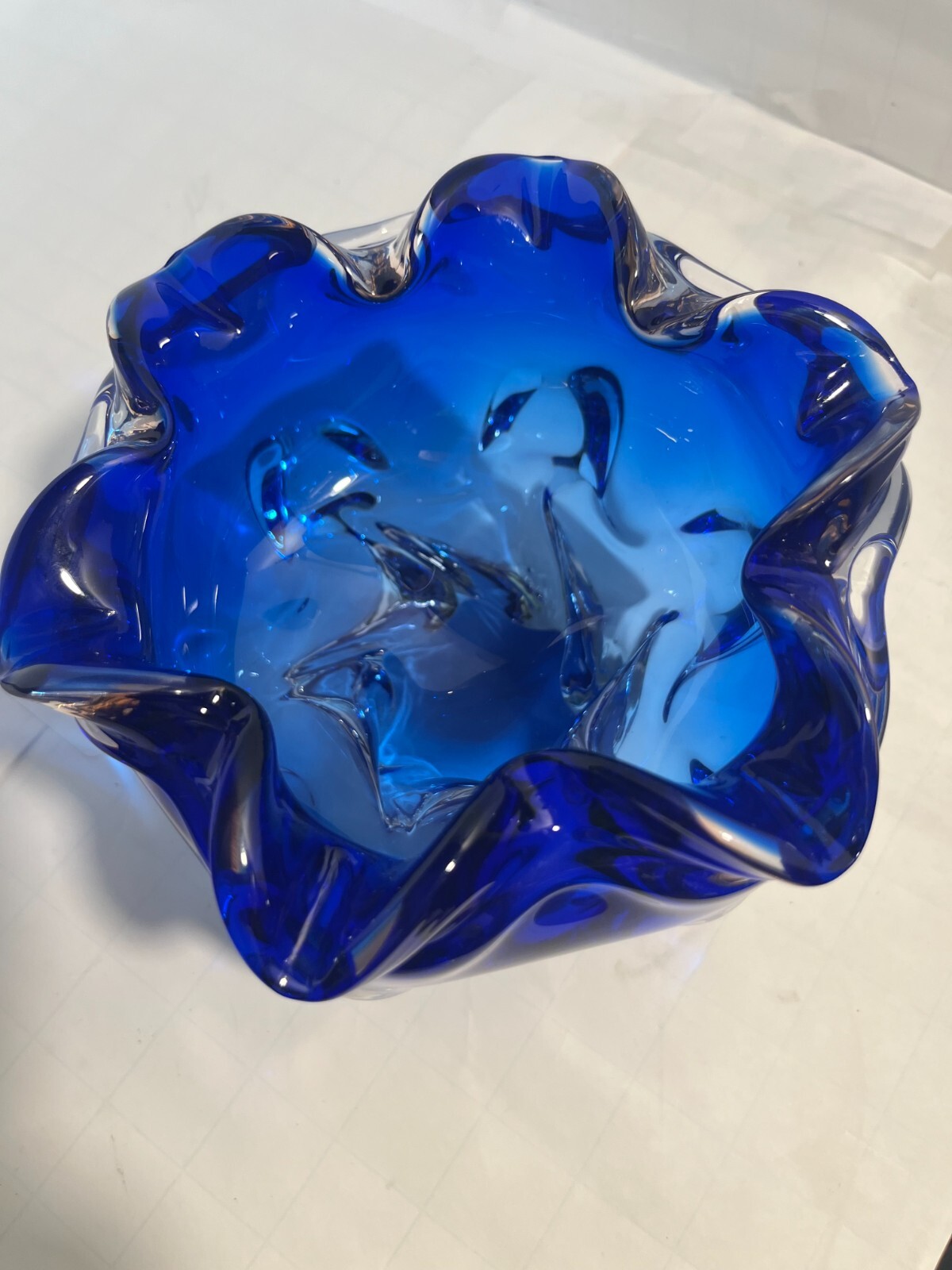 Vintage Heavy White/Blue Glass Bowl eBay