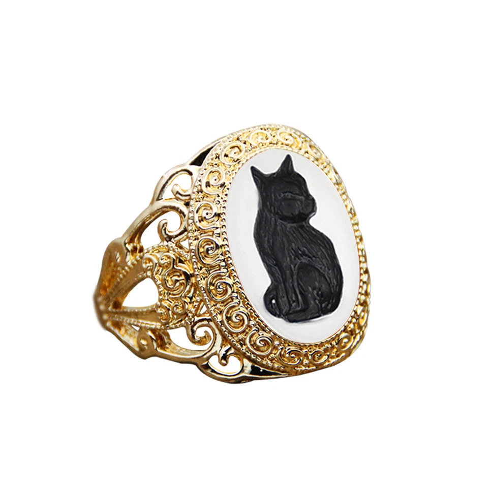 Оптовый лот из 10 шт. колец с камеей вороной кошкой золотого цвета в ассортименте женские ювелирные изделия - Изображение 2 из 4