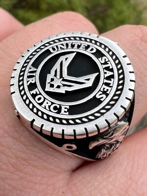Mens Real Solid 925 Sterling Silver US Air Force Military Army