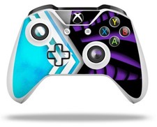 Skin for XBOX One S / X Controller Black Waves Neon Teal Purple Vinyl Decal