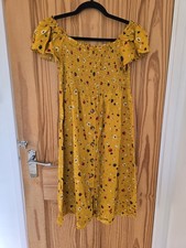 Dorothy Perkins Yellow Floral Bardot Midi Dress Cottagecore Prairie Style Size 8