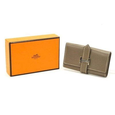 Hermes Leather Key Case 4 Loops Etoupe Light Brown Logo L Stamp w/Box