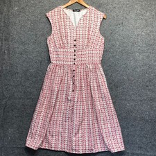 SUCREFAS Floral Button Neck Tea Length Fit & Flare Dress Medium Pinks/Brown
