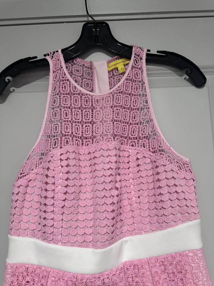 Vestido Catherine Malandrino Talla 4 Rosa Encaje Ojales Foto 2 de 3