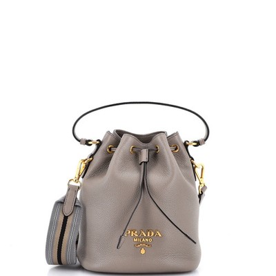 Prada Dual Strap Top Handle Bucket Bag Vitello Daino Small