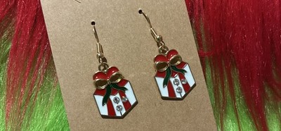 Gift Shaped Earrings. Unique, Party, Cute, Festive. Christmas, Holidays.