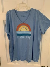 NEW Life Is Good Women's XXL T-Shirt Happy Hour Thin Fabric Lt Blue Simplify
