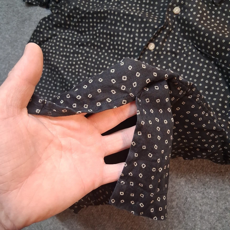 polo ralph lauren button up shirt mens medium clayton 100% black linen geometric - Image 4 of 4