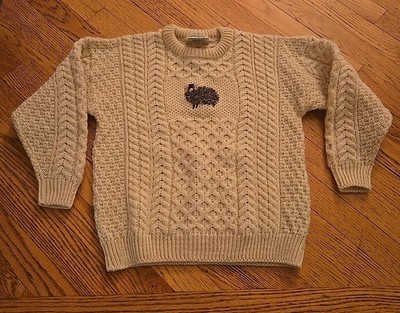 VTG Boy Girl Carraig Donn Ivory Cable Knit Sweater Mountain Sheep XL 8-10