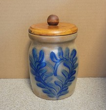 Studio Pottery Handled Soup Crock with Blue Floral & Heart Design — listing 6