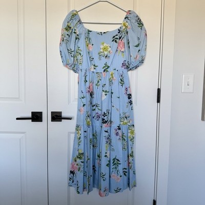 Eliza J Puff Sleeve Blue Floral Midi Dress Easter Dress Size 2