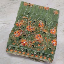 Vintage Indian Designer Long Dupatta Scarf Hand Embroidery Tissue Net Veil Stole