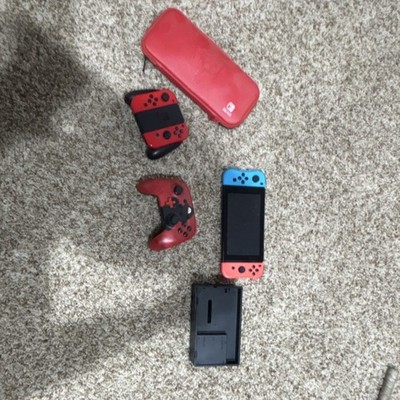 Nintendo Switch Console Red & Blue Joy-Con, Dock, Grip, Red Carrying Case