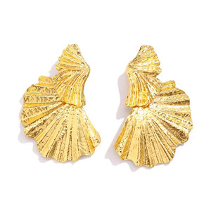 Authentic Elegant Ginkgo Zinc Leaf Stud Trendy Minimal Gold Plated Earring for Women