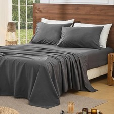 4 Piece King Dark Grey 100 French Pure Linen Sheets Breathable and Cooling Soft