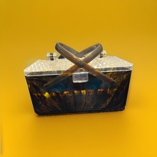 Vintage Faux -Tortoiseshell Lucite Purse w Faceted Lid Double Strap Handle