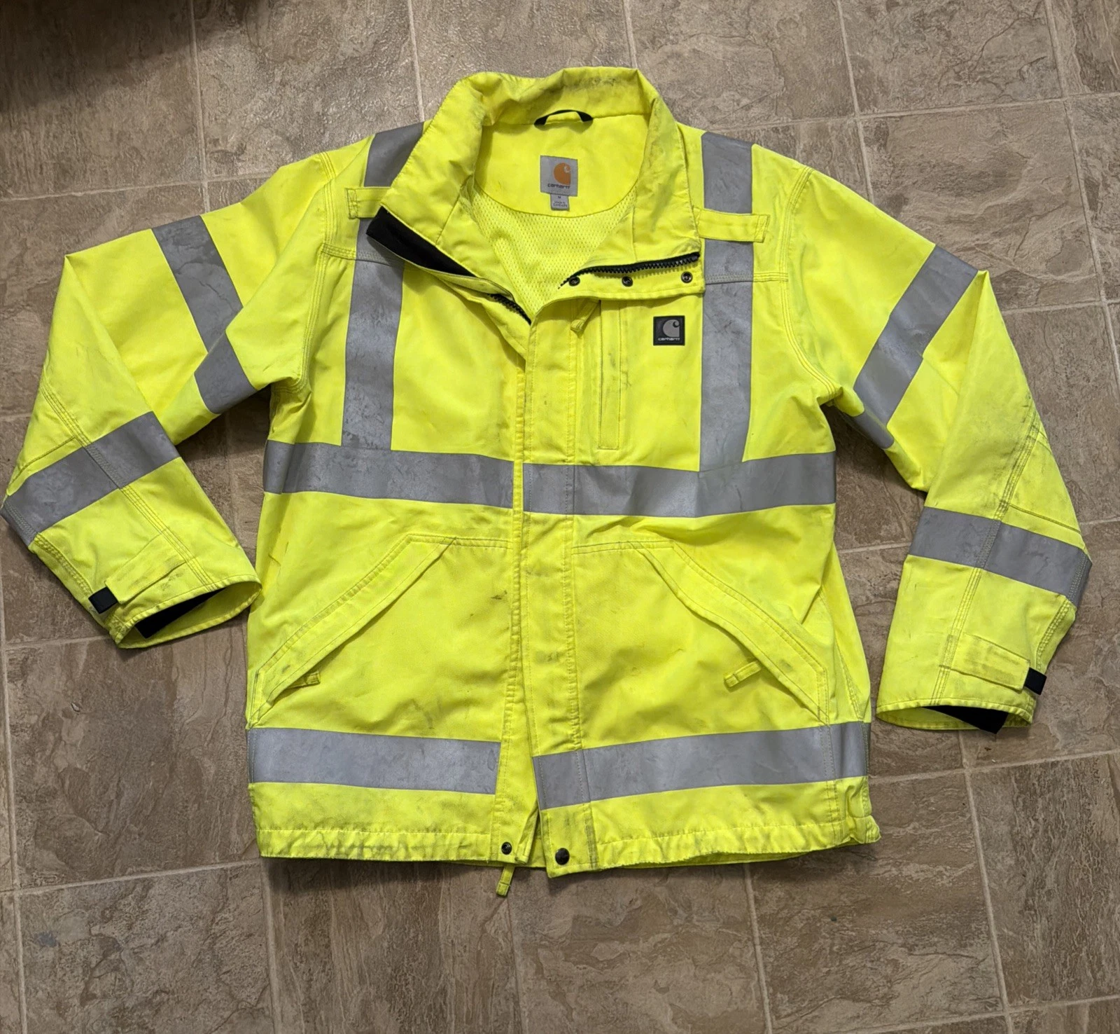 Carhartt Hi-Vis Reflective Safety Work Jacket Yellow/Black Sz M Class 3 Level 2 image 1