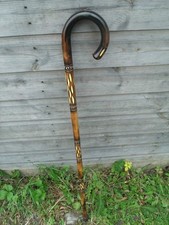Hand carved design crook wooden walking stick for men women walking cane gift
