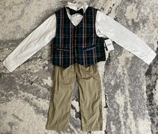 CHAPS Toddler Boy's Long-Sleeve Dress Pants, Shirt, Vest & Tie (Wood Ash, 6T)