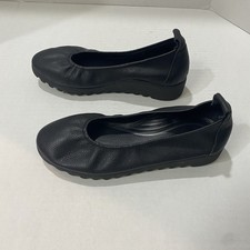 Aetrex Brianna Ballet Flat Womens US 6/6.5 UK 4 Black Pebble Grain Leather Slip
