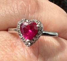 Sterling silver Ruby heart white Sapphire ring size 7