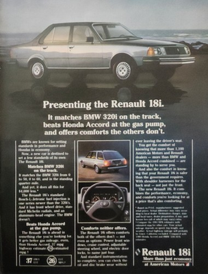 #ad #ad 1980 Renault 18i Original Advertisement Print Art Car Ad BMW 320i Honda Civic $5.62