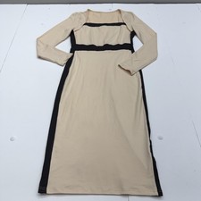 SheIn Dress Womens M Beige Square Neck Long Sleeve Colorblock Bodycon Midi Party
