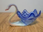 Vintage Art Glass Swan Hand Blown Murano Style Multicolored Bowl 9" Length