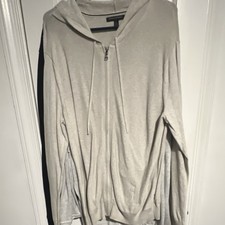 Banana Republic Beige L Knit Full Zip Hoodie Crew Neck Solid Long Sleeve