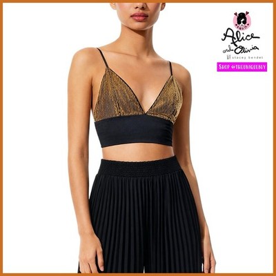 Alice + Olivia Carli Sequined Embellished Gold Bronze Black Bra Crop Top SIZE 10