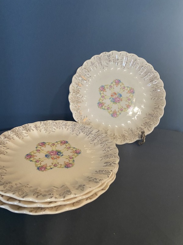 Franklinware 57X-264 Ivory Warranted 22K Gold Plate Fluted Pink Rose 22 Set of 4