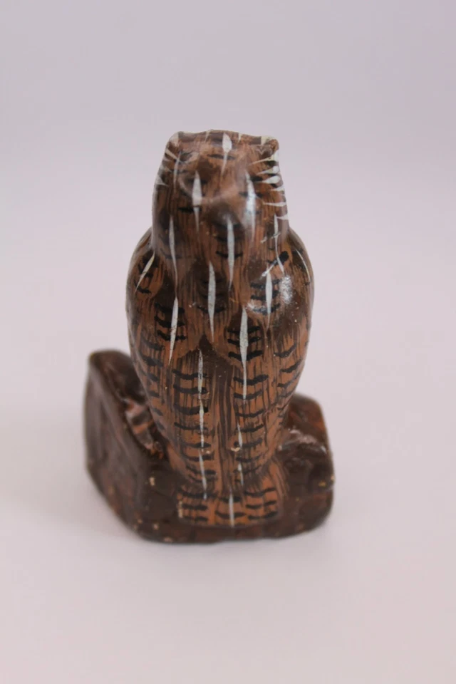 Paire Figurines Chouette Hibou Céramique Peinte Main Vintage Art Populaire - Photo 3/4