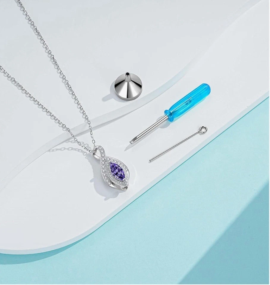 925 Sterling Silver Infinity Urn Necklace for Ashes~Amethyst Cremation Keepsake - Image 4 of 4