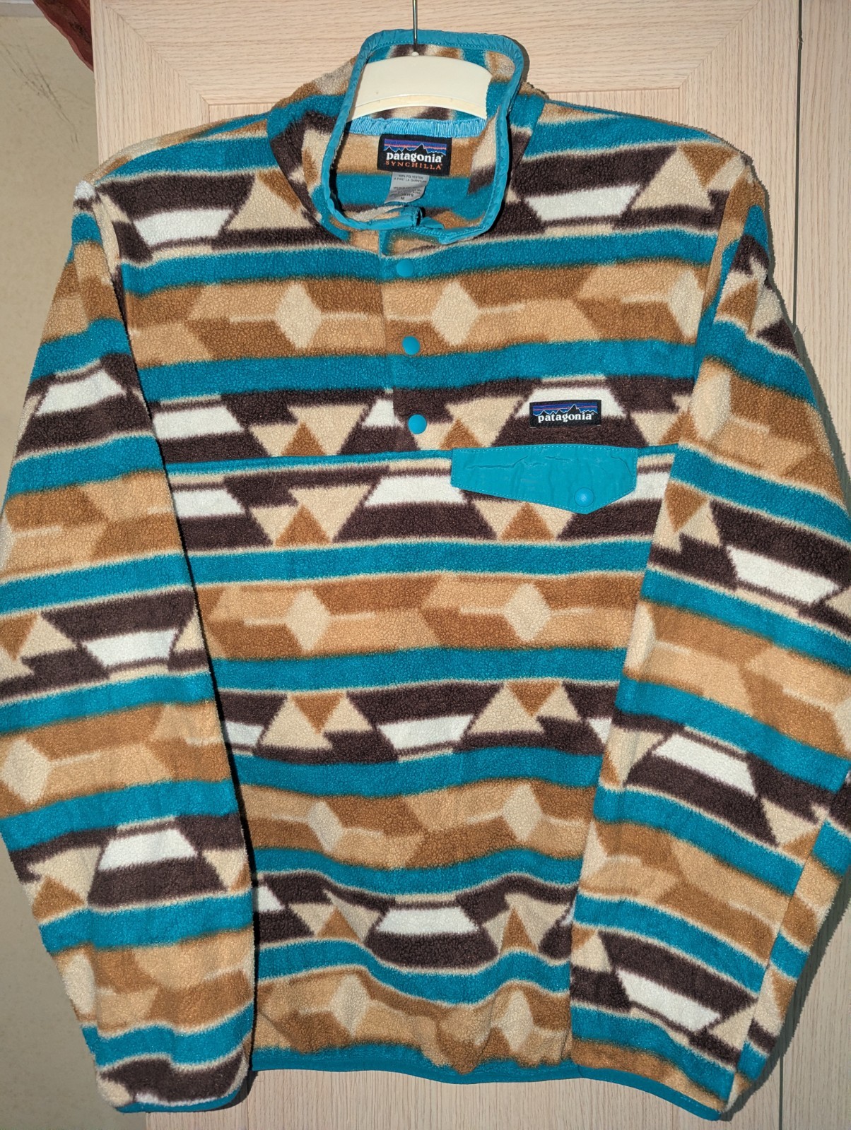 Patagonia Synchilla Snap-T Fleece Pullover Medium Womens Blue Aztec Geometric